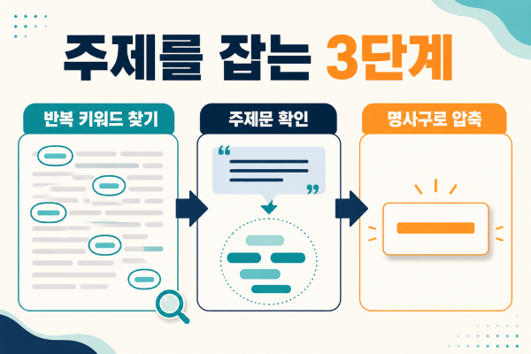 주제를 잡는 3단계 — 반복 키워드 찾기, 주제문 확인, 명사구로 압축